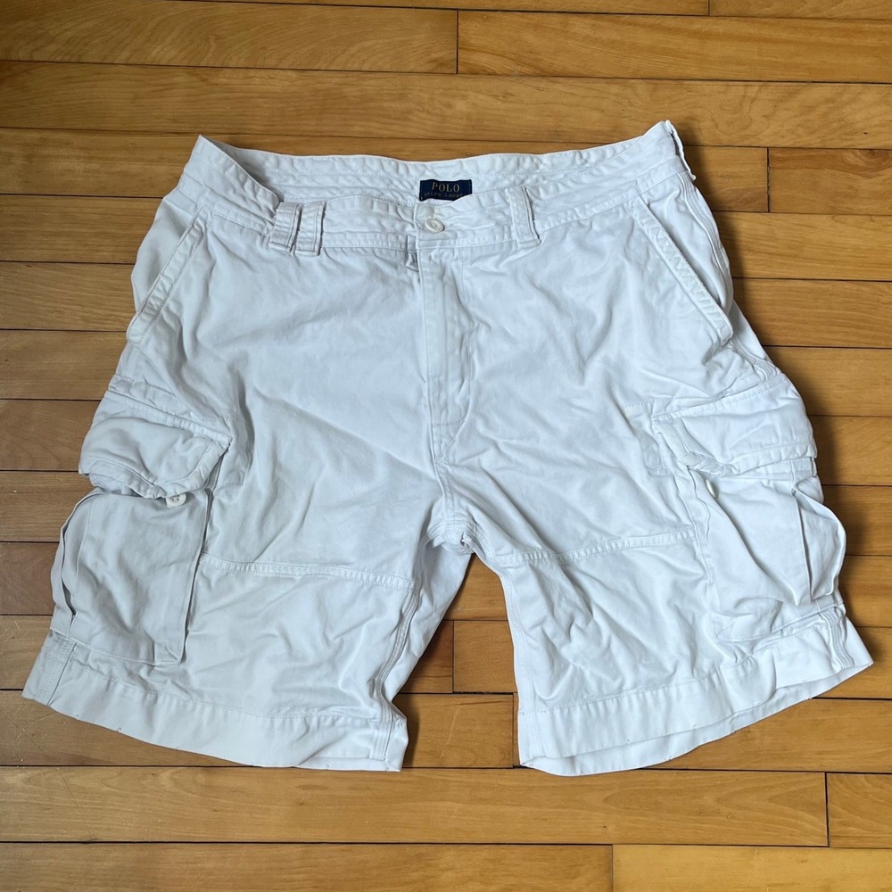Polo Ralph Lauren Mens White Classic Polo Chino Cargo Shorts Size 38 Cotton